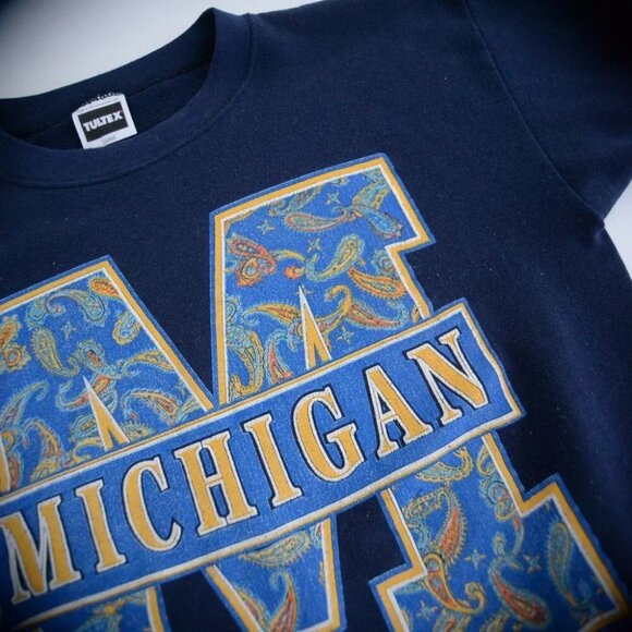 Vintage Tultex Michigan Wolverines Navy made in  U.S.A. Crewneck Sweater L - Picture 11 of 11